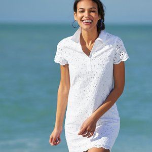 Vineyard Vines Eyelet Margo Shirt Dress- White, 12